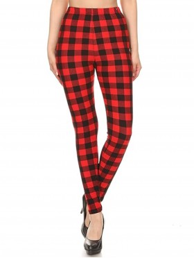 Plus Size Buffalo Plaid Print Stretchy Legging